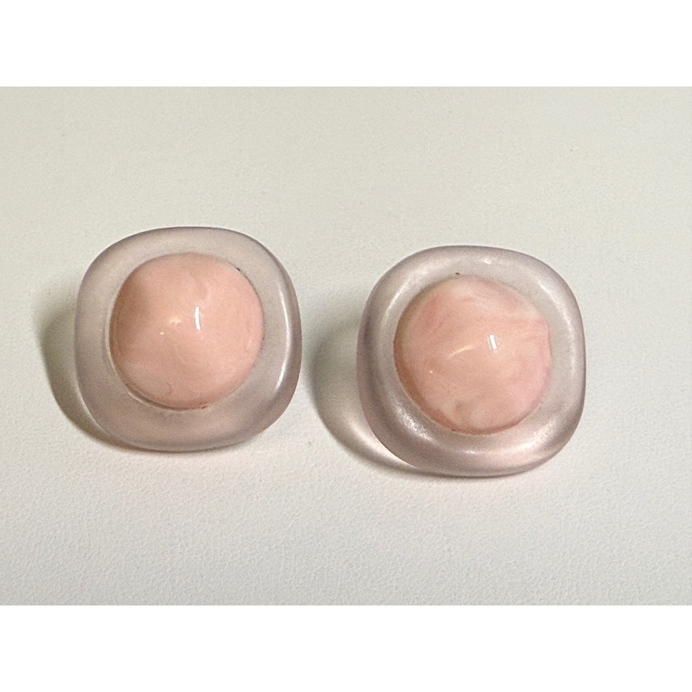 Retro Stud Earrings Pink Frosted Resin Pastel Plastic Marbled Square Baby Pink